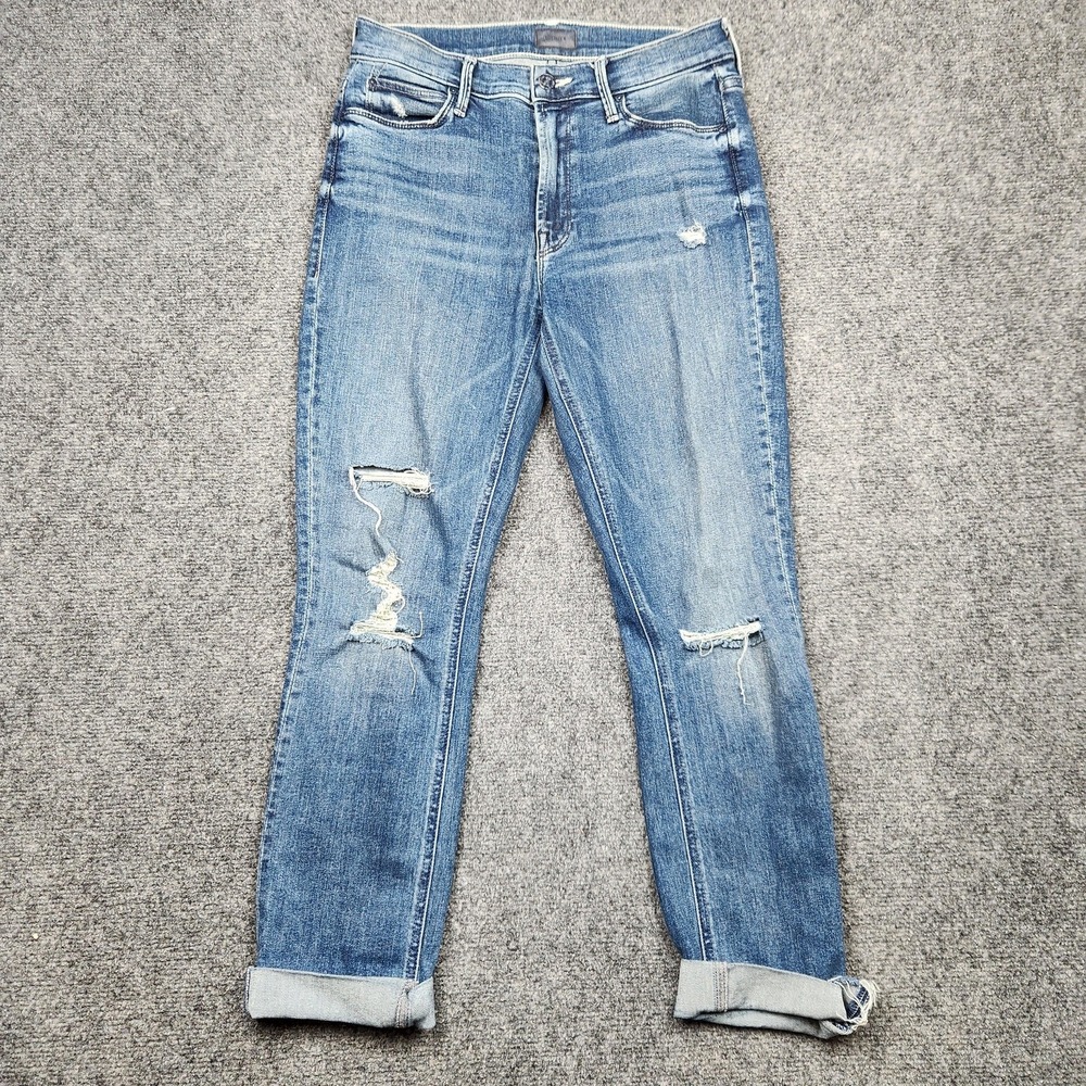 Mother Dazzler Ankle Fray Jeans Womens 27 Medium Wash Mid Rise‎ Distressed Blue